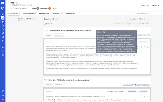 An approved answer in Respond, with its source and owner attached